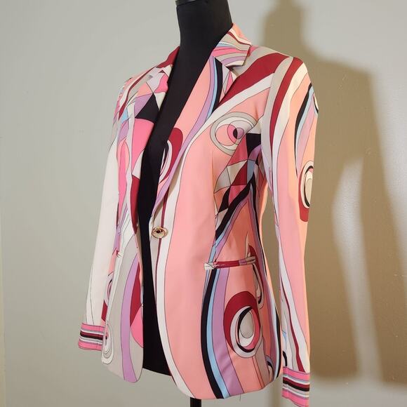 LUXEDRESS Geometric Print Blazer in Pink, White, Red Abstract, Size Small - Picture 11 of 15